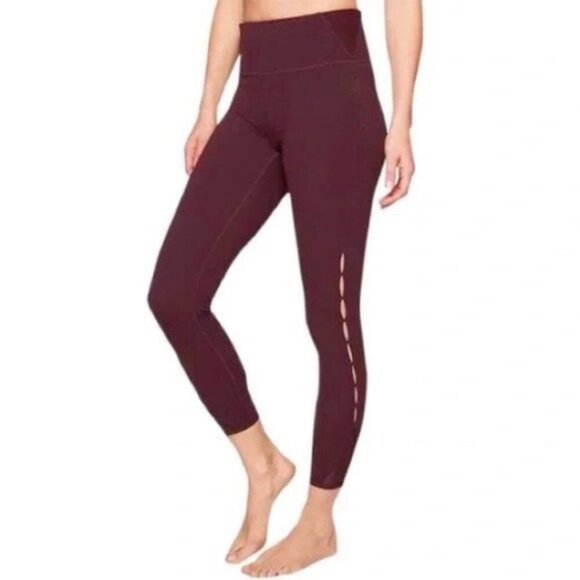 Athleta High-Rise Powervita Peekaboo 7/8 AthleticTight Maroon Women's Size Small - Picture 1 of 10